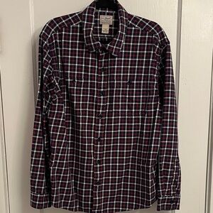 L.L. Bean Navy and Red Plaid Button-Up - Men’s Large